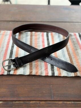 Orciani Brown Perforated Leather Belt with Silver Buckle Size 36 100CM Italy EUC